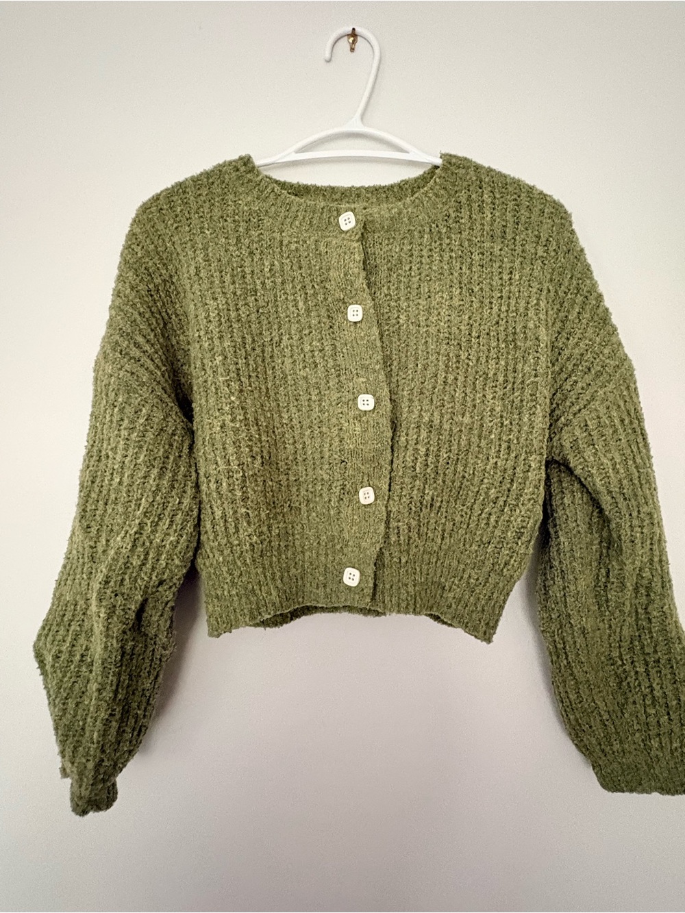 Olive Green oversized Chunky Button-Front cropped cardigan